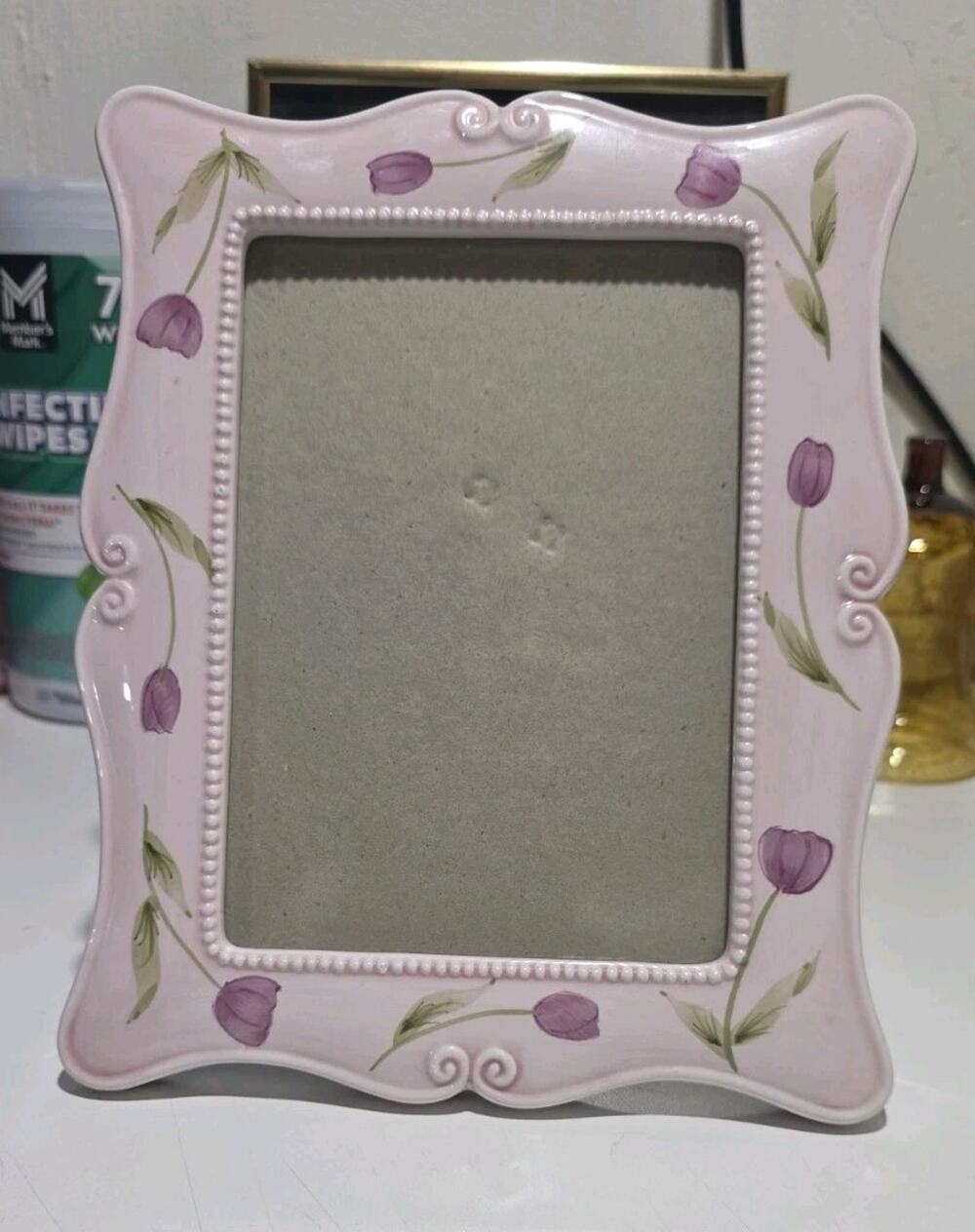 Vintage Elsa Light Pink Ceramic Photo Picture Frame Roses Flowers 4x6